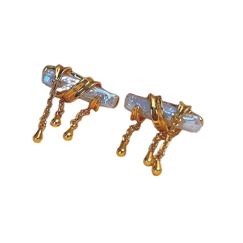 High end French fashion bamboo stud earrings with retro tassel style ear accessories