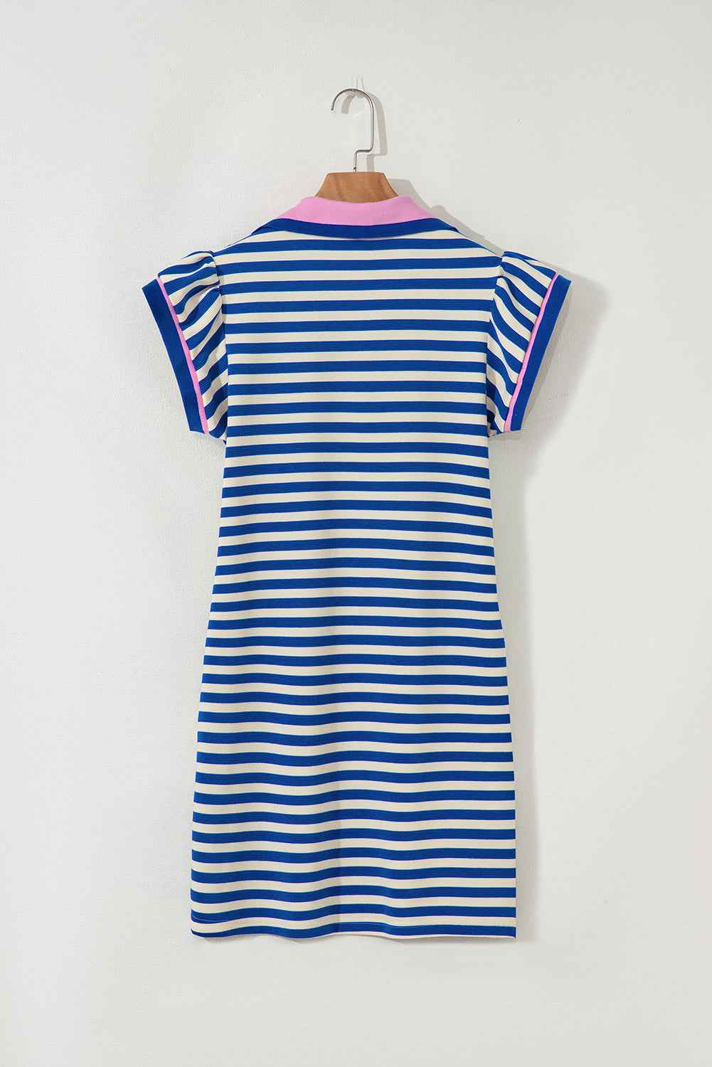 Stripe Flutter Sleeve Contrast Collar Mini Dress