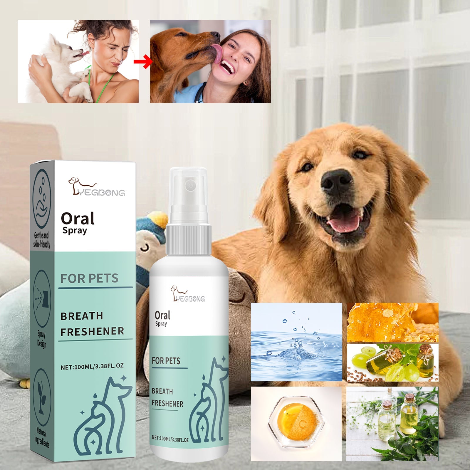 Pet Mint Fresh Breath Spray, Clean Your Dog's Bad Breath Fresh Breath Care