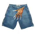 Y2K hip-hop trend pattern printed denim shorts for men, casual five quarter pants