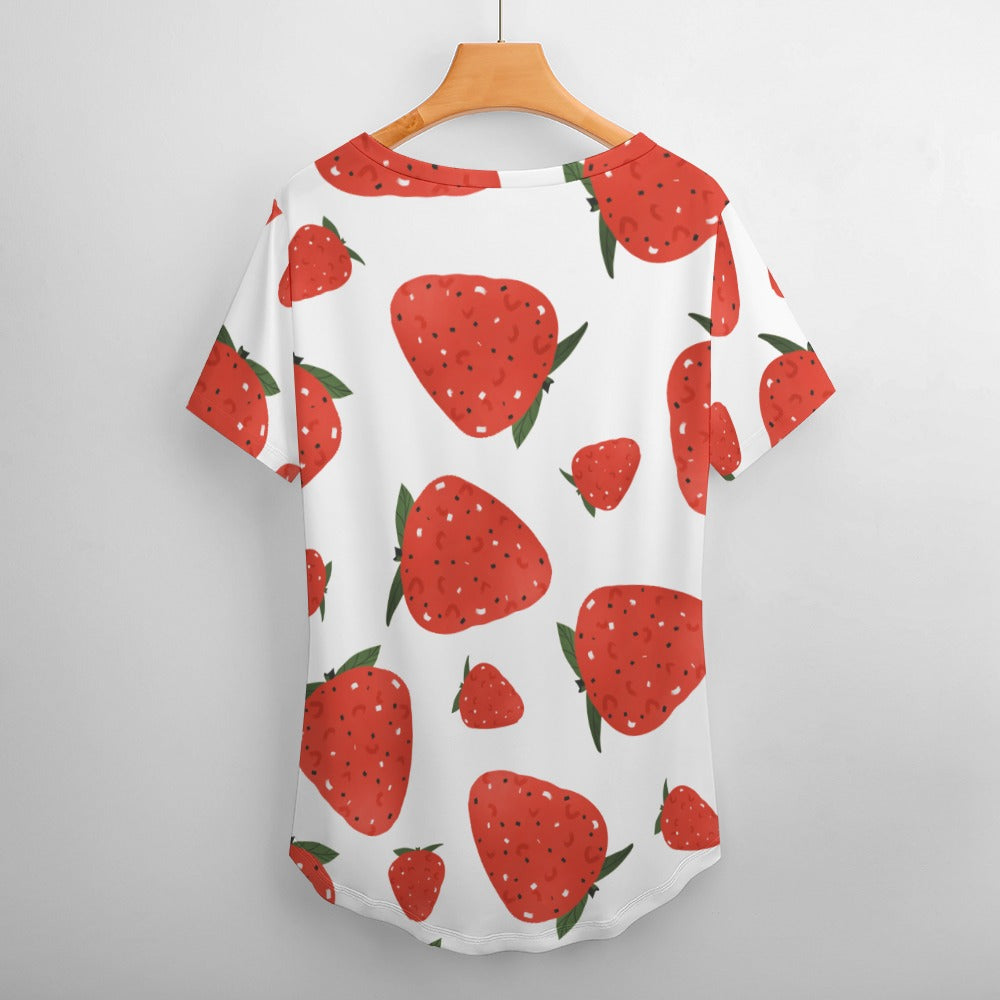 New V Neck Short-sleeve Women Shirt Printed