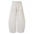 Sprayed and Distressed Denim Tapered Pants with High Street Punk Pocket Design, Loose Wide Leg Long Pants