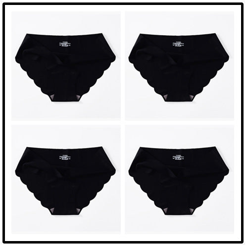 4-pack ice silk seamless underwear, women's one-piece summer ice silk fabric bottom pants, mid waist plus size sexy triangle pants