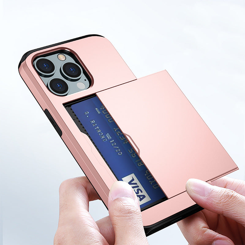 Applicable iphone 14 phone case Apple 13 slider insert card 2 in 1 anti-drop 12Pro wallet case XR