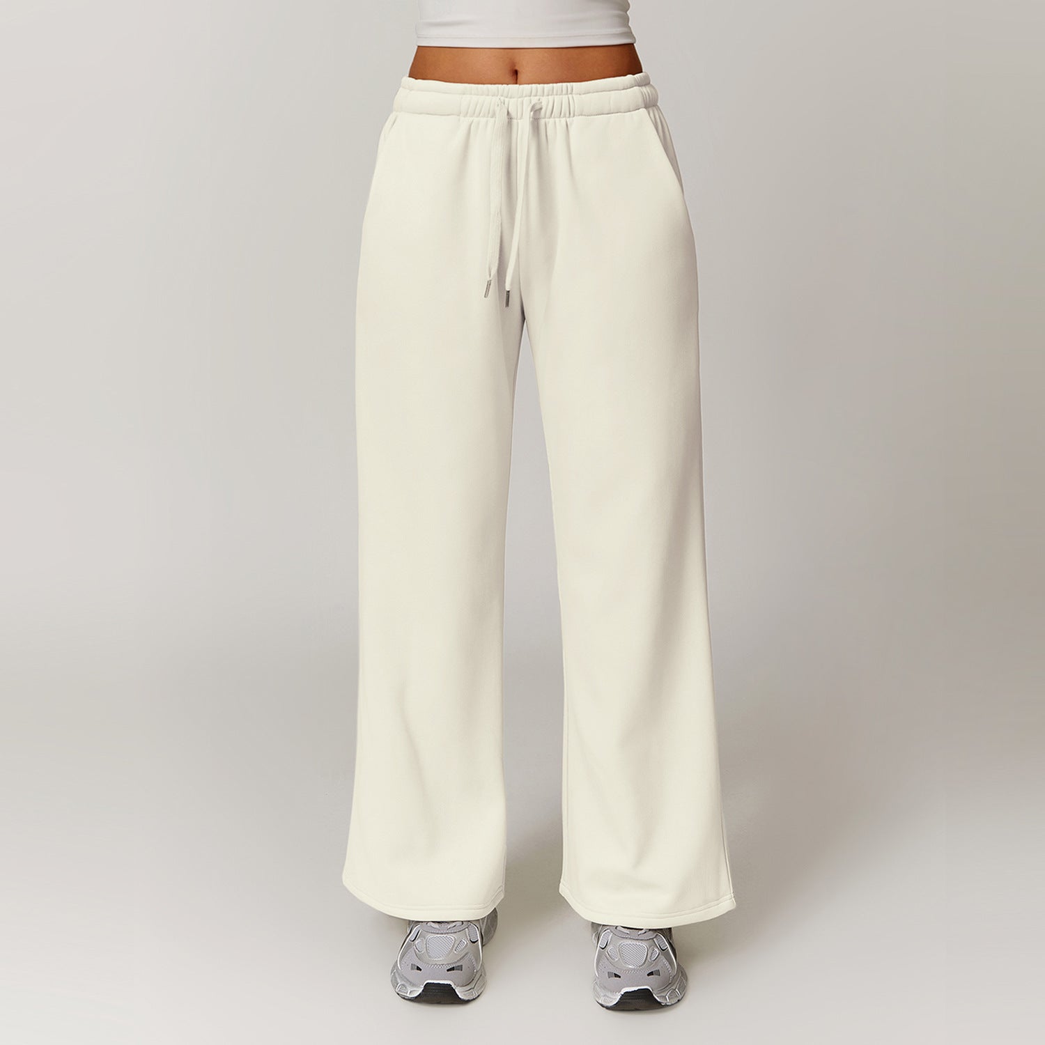 Autumn and winter plush loose sports sweatpants, straight leg warm casual pants, versatile sports pants for women