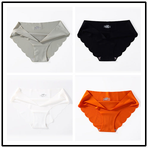 4-pack ice silk seamless underwear, women's one-piece summer ice silk fabric bottom pants, mid waist plus size sexy triangle pants