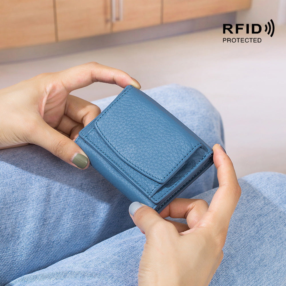 Small wallet women's genuine leather Japanese style fabric RFID coin bag wallet mini wallet short