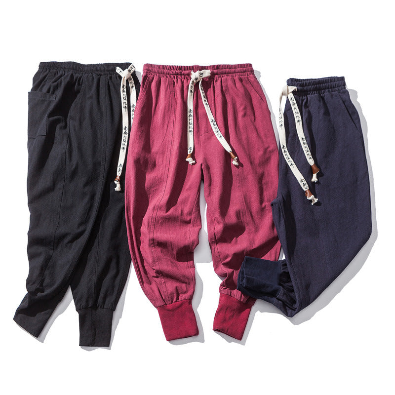 Men's Spring and Autumn Linen Closed Loose Bun Leg Pants Chinese Style Japanese Casual Pants Men