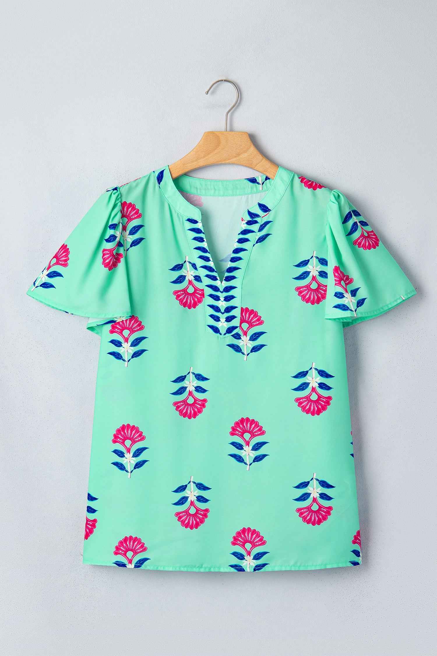 Floral Flutter Short Sleeve V-Neck Blouse