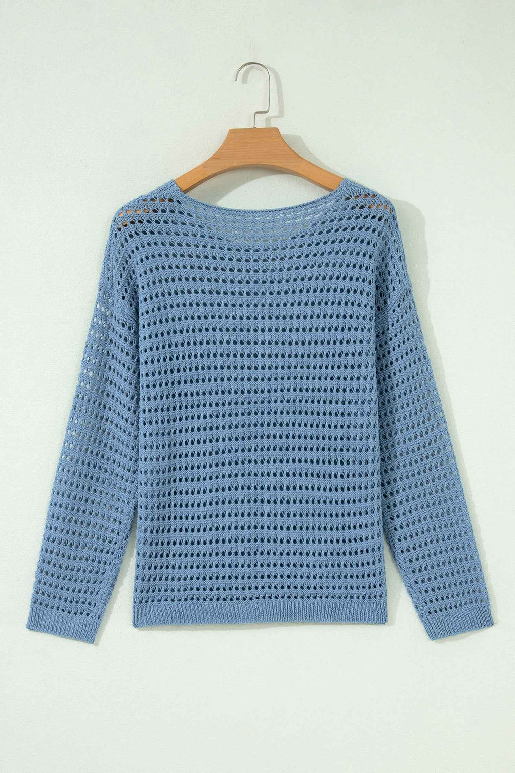 Solid Crochet Knit Long Sleeve Sweater
