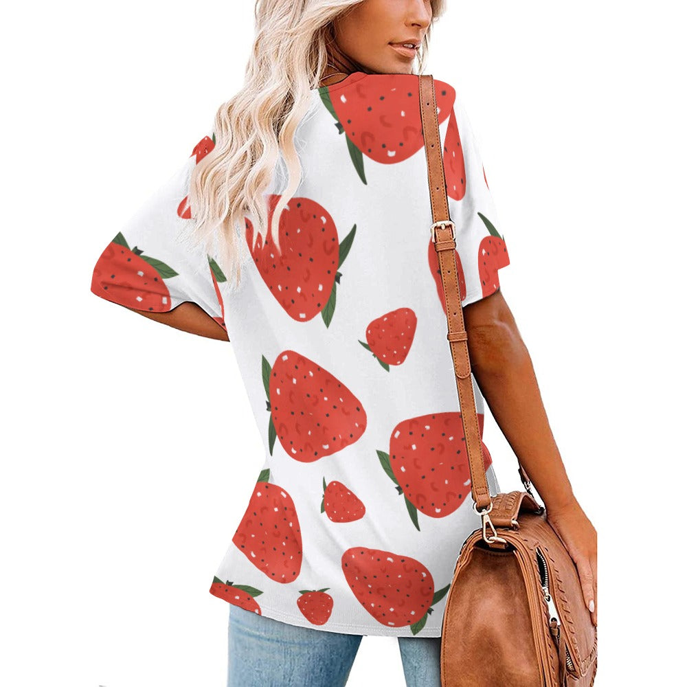 New V Neck Short-sleeve Women Shirt Printed