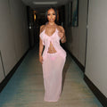 Sexy Transparent Set with Belted Sleeveless Cardigan and Fashionable Long Skirt Two-Piece Set for Women