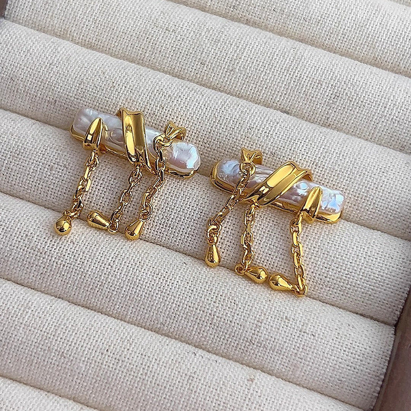 High end French fashion bamboo stud earrings with retro tassel style ear accessories