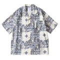 Cool bamboo knot imitation linen weave Cuban collar short sleeved shirt