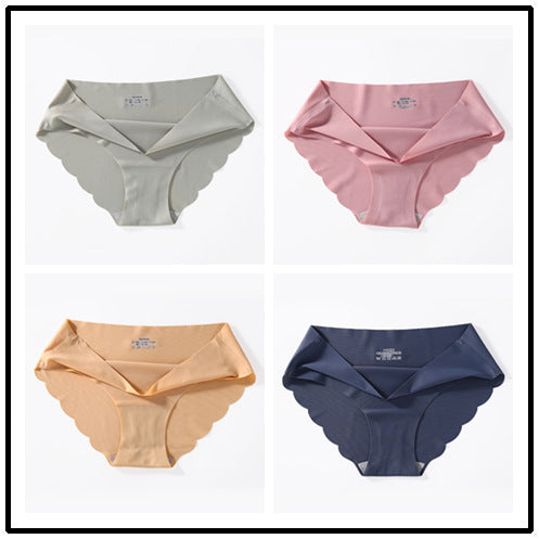 4-pack ice silk seamless underwear, women's one-piece summer ice silk fabric bottom pants, mid waist plus size sexy triangle pants