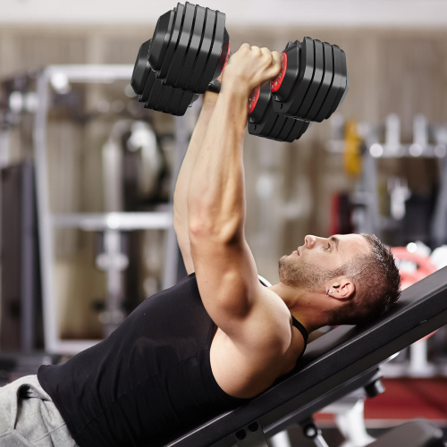 Adjustable dumbbell set, male and female 10 in 1 free dumbbell black rotating handle for quick adjustment (10 gears/55 pounds)