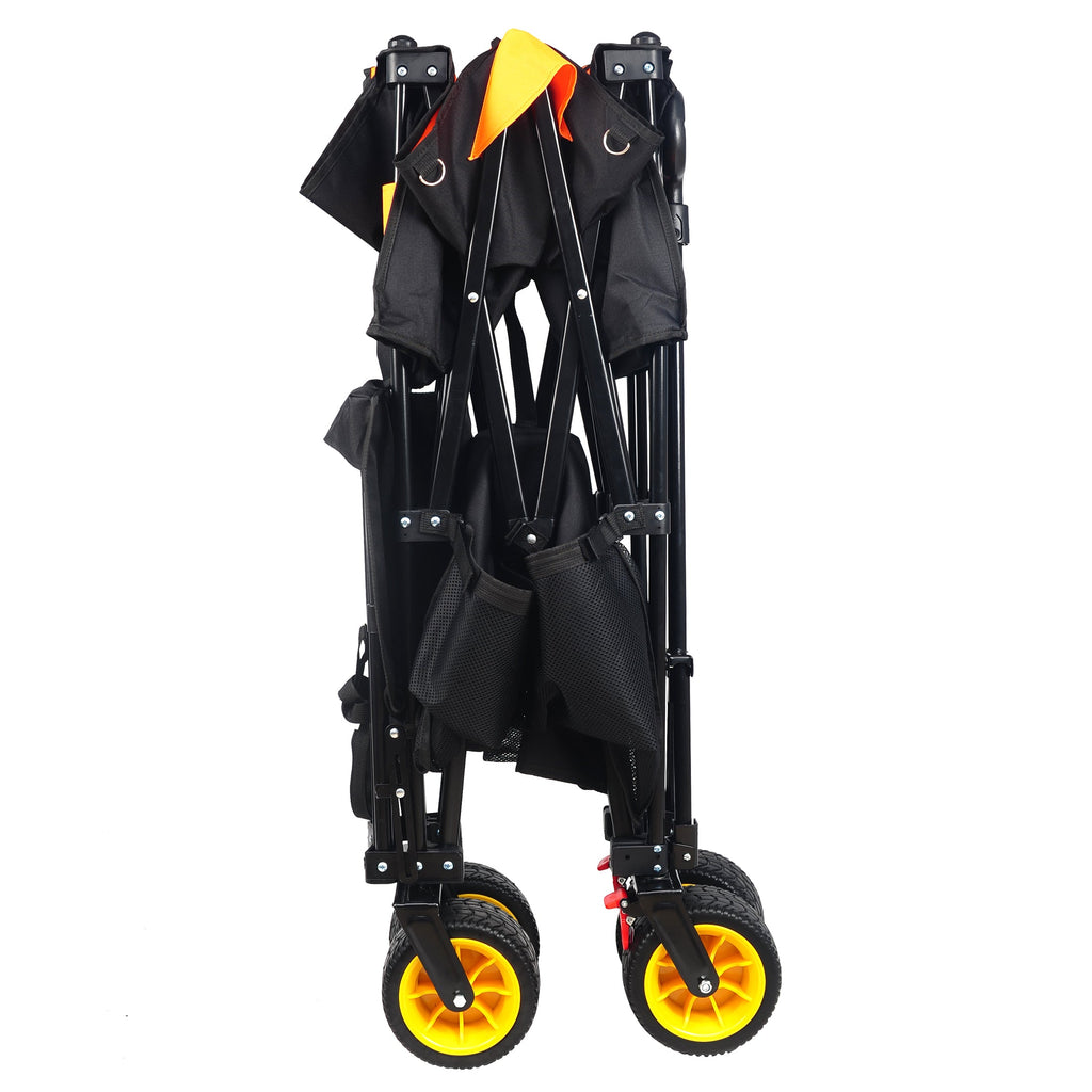 Big large capacity Folding cart Extra Long Extender Wagon Cart Folding Wagon Garden Shopping Beach Cart (black +orange)