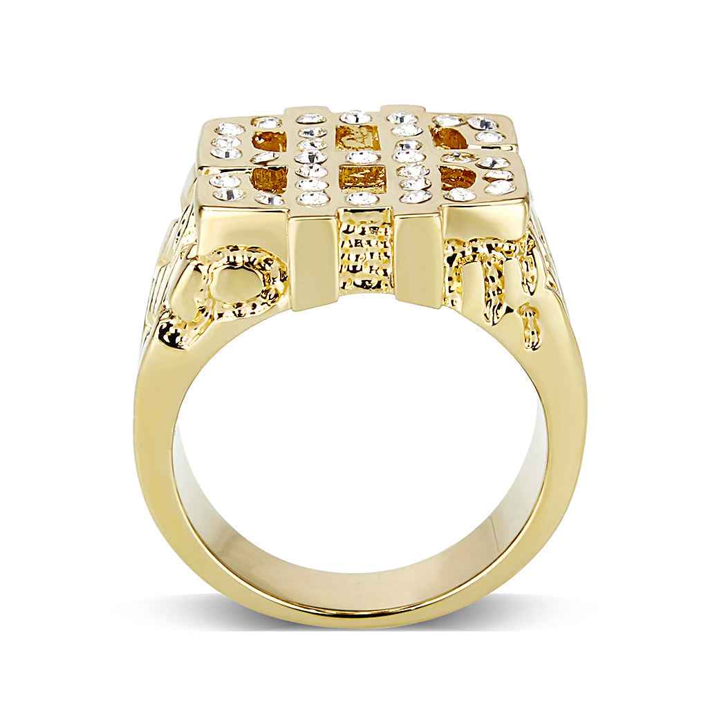 LO5M018-  Brass Ring with Top Grade Crystal  in Clear Gold Plated