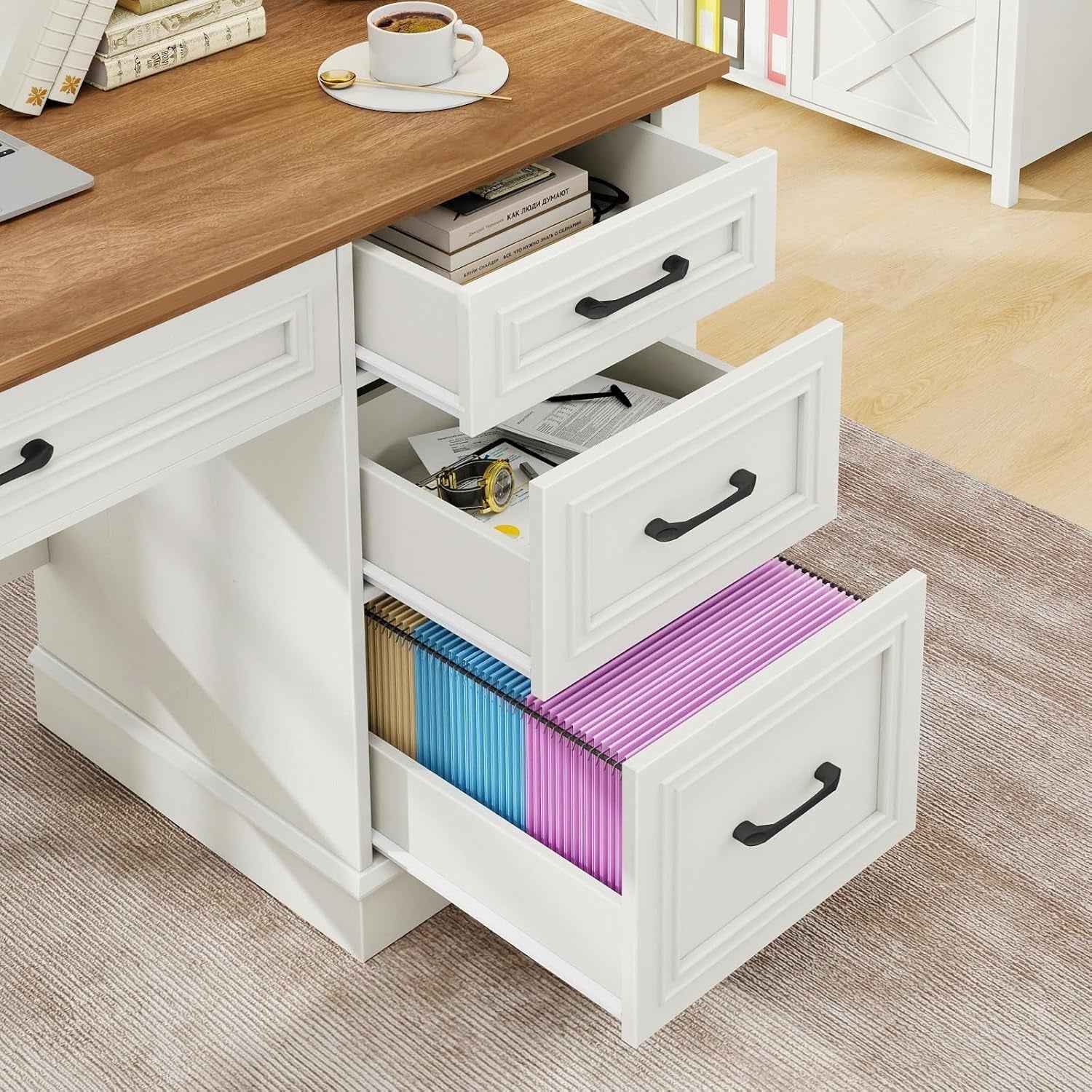 White Forty SevenInch Handcrafted Solid Wood Executive Desk