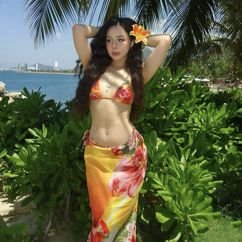 Beach Vacation Swimwear Women's Sexy Three-Piece Set
