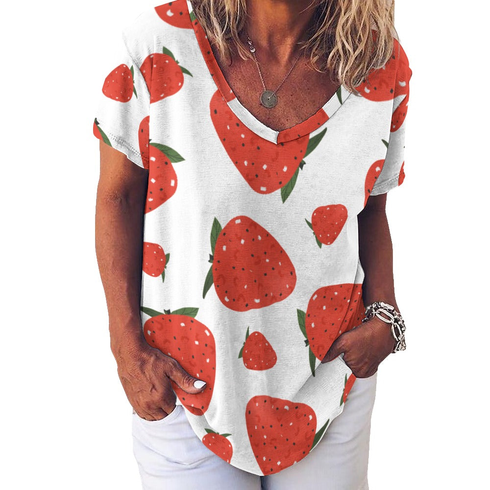 New V Neck Short-sleeve Women Shirt Printed