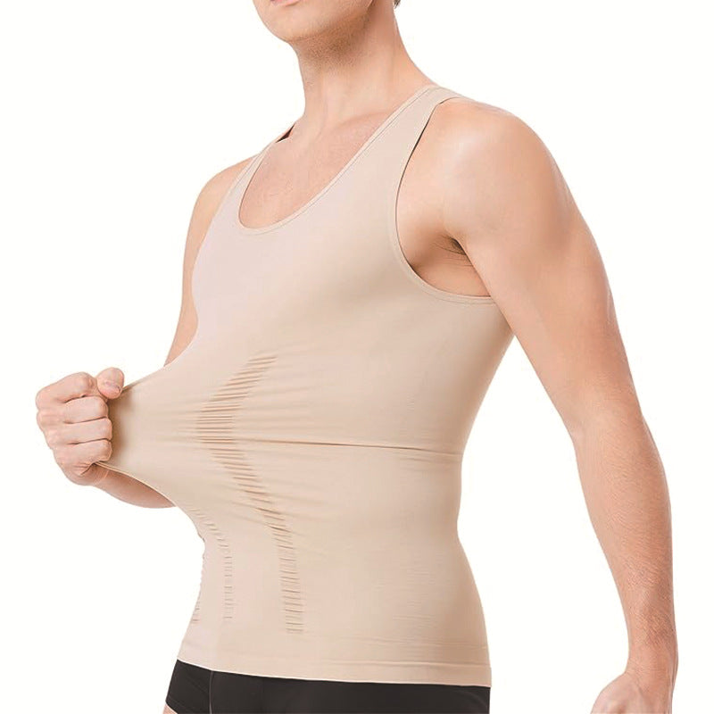 High-Elastic Nylon, Anti-StaticSeamless Men's Shaping Vest for Abdominal Support and Fitness Underwear