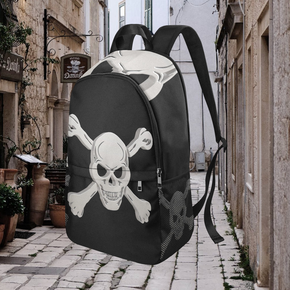 Fabric Backpack with Side Mesh Pockets (1659)