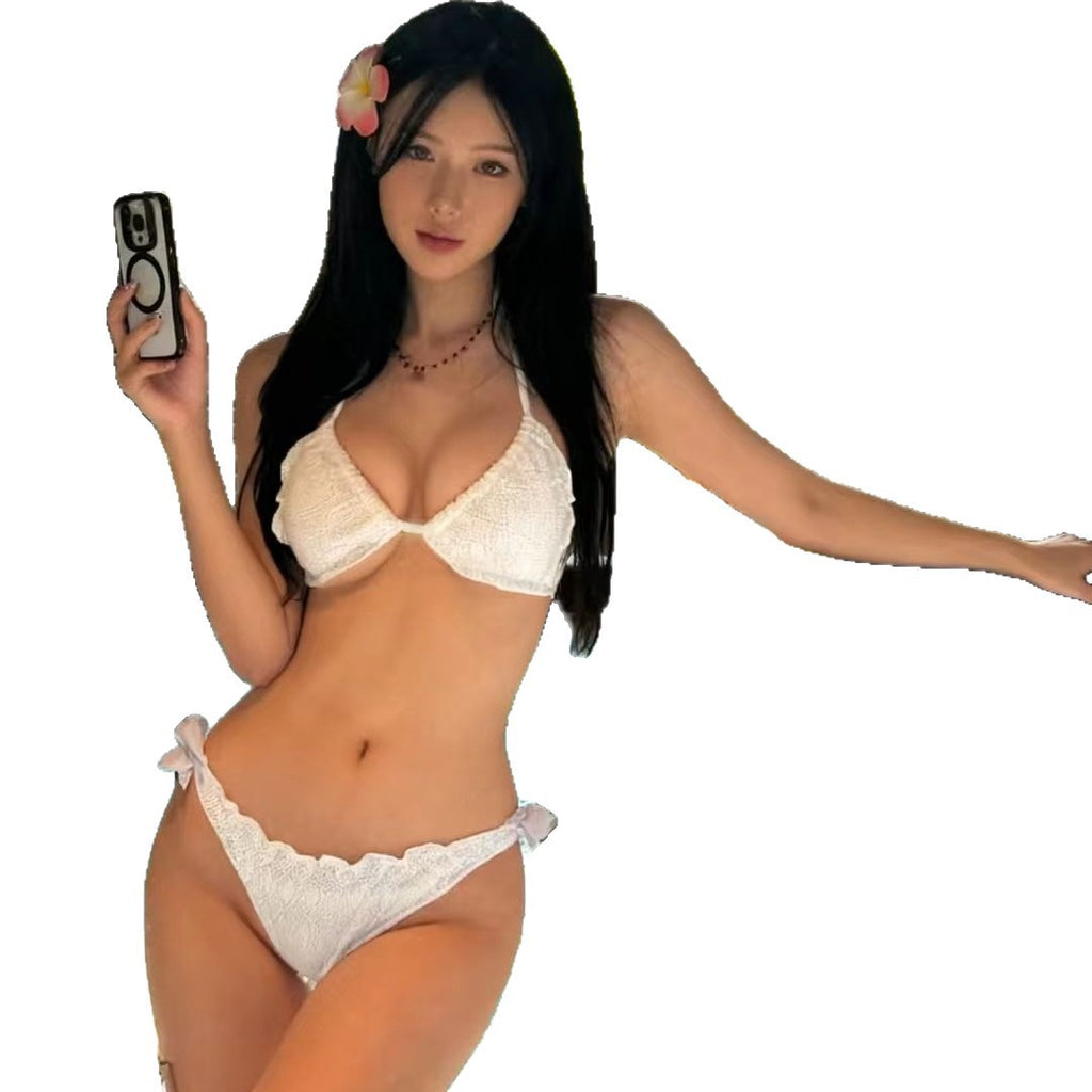 Style Solid Color Sleeveless Tie-Strap Bikini Swimwear