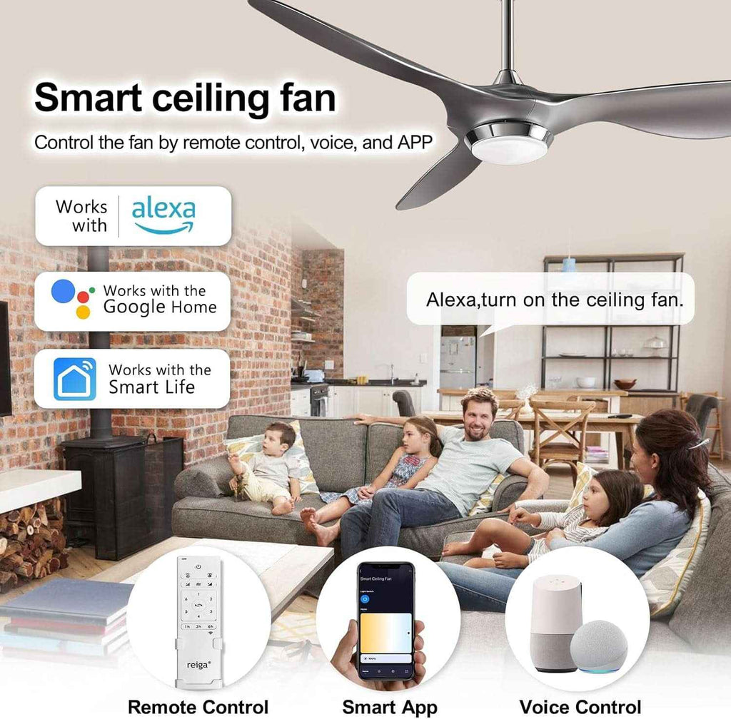 52 Inch Smart WiFi Ceiling Fan With Light And Remote Silver