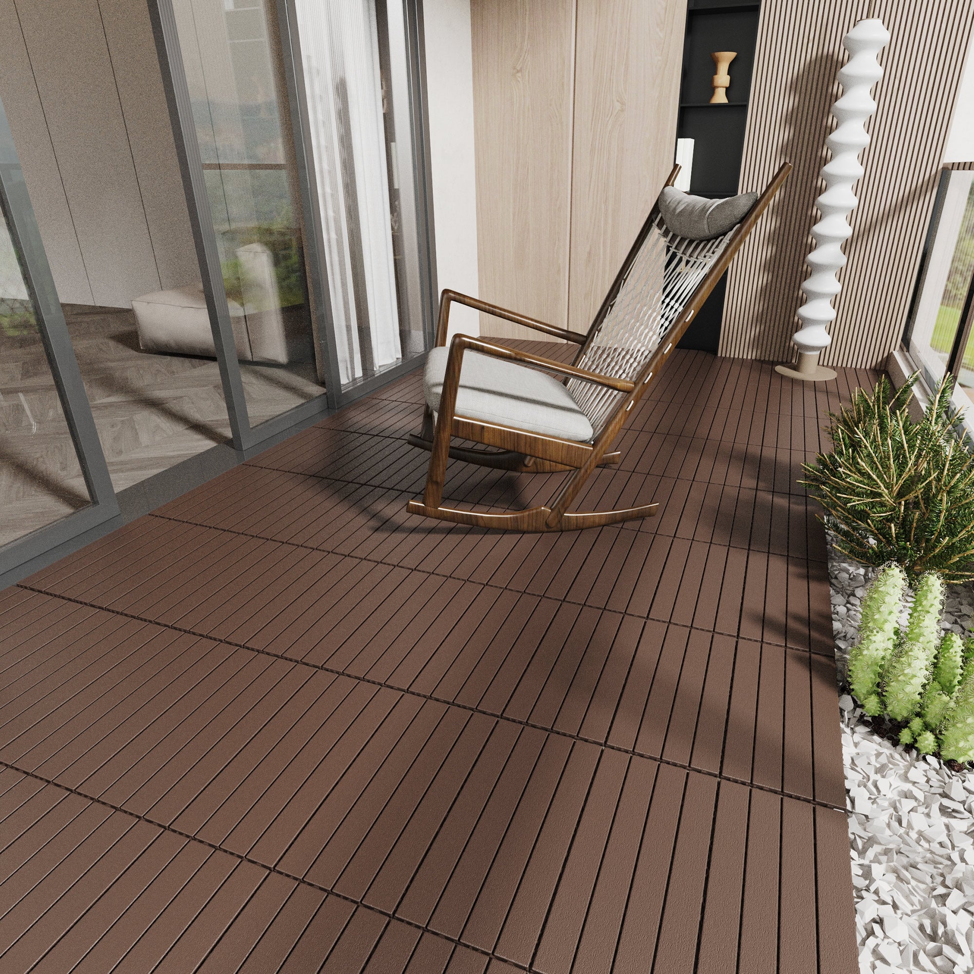 2FT terrace tiles, DIY module interlocking terrace tiles, quick installation of courtyard tiles, 24 pieces in red brown color