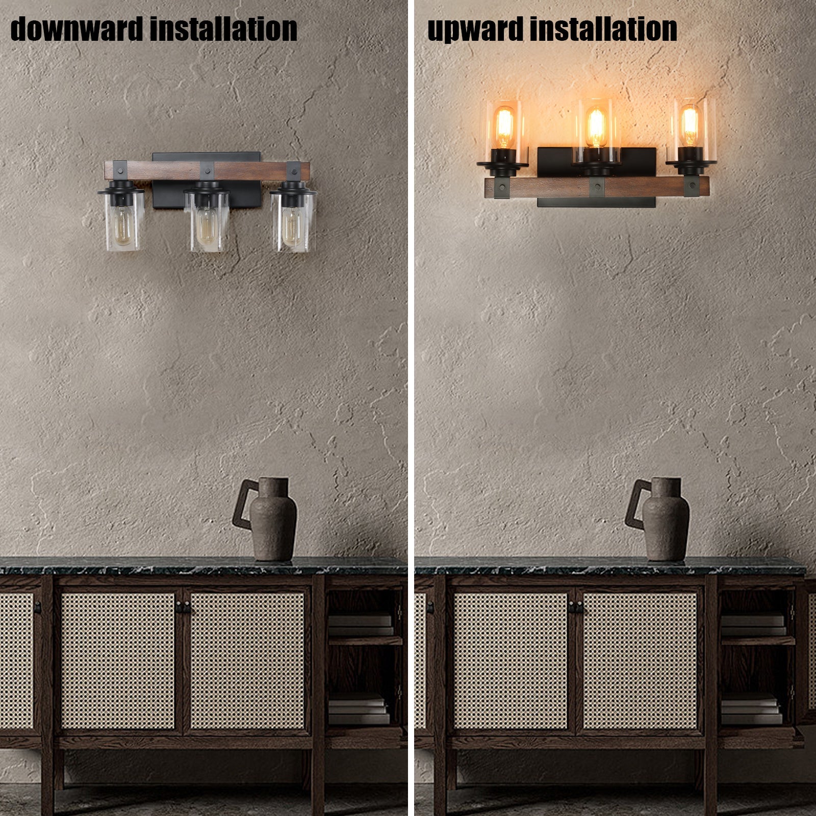 3-Lights Farmhouse Vanity Lights Fixture Rustic Bathroom Light Fixture Bathroom