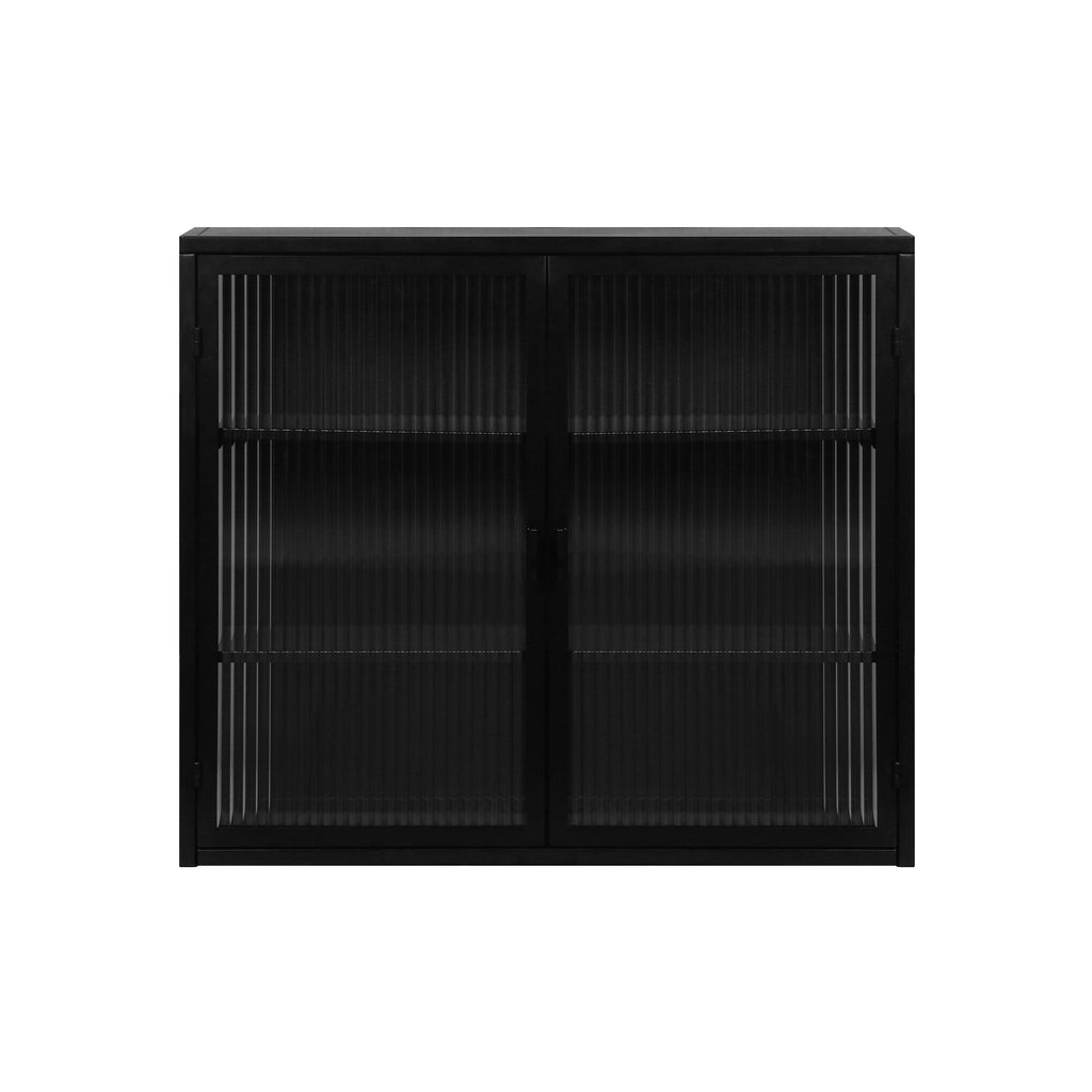 27.56"Glass Doors Modern Two-door Wall Cabinet with Featuring Three-tier Black