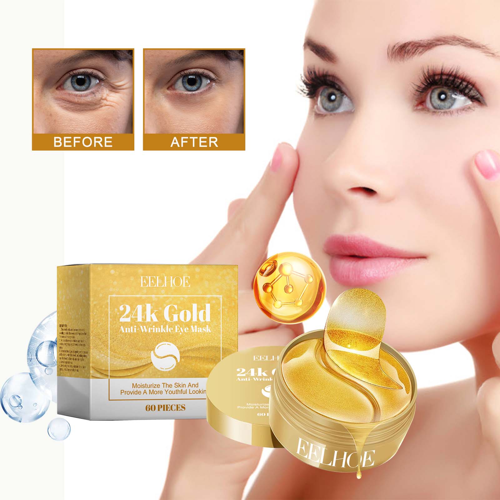 24K Gold Anti-Wrinkle Eye Mask, Moisturizing And Improving Eye Lines Brightening And Moisturizing Eye Skin Eye Care