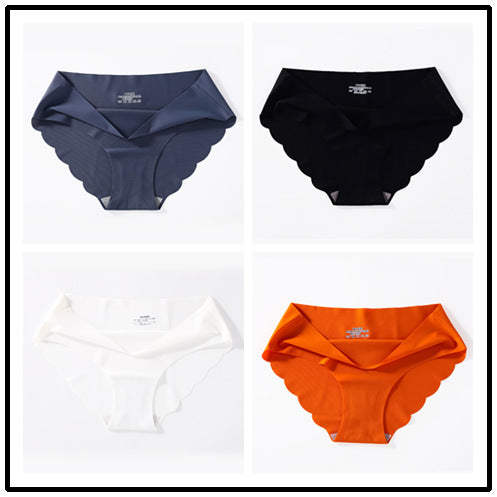 4-pack ice silk seamless underwear, women's one-piece summer ice silk fabric bottom pants, mid waist plus size sexy triangle pants