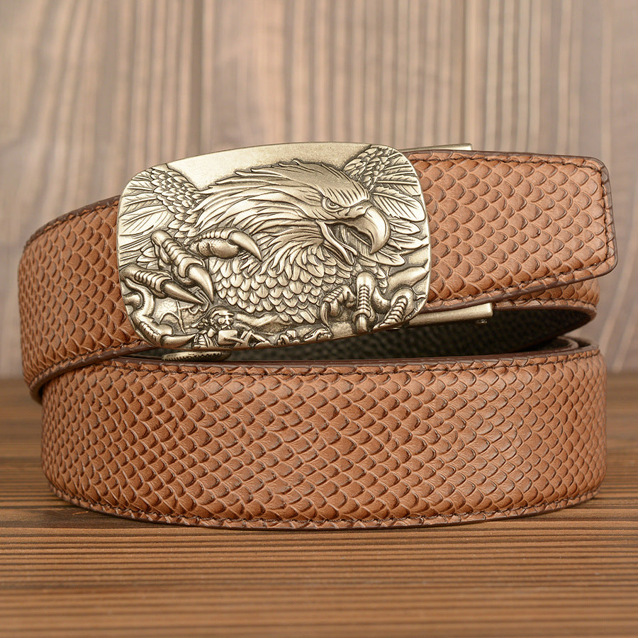 Wholesale Top Layer Cowhide Belt Men's Automatic Buckle Leather Belt Student Casual Trousers Belt