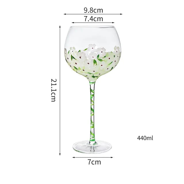 1 Piece Hand Painted Glass Goblet Cup Creative Red Wine Glasses Cup Flower Painted Stemware for Wedding Party Events