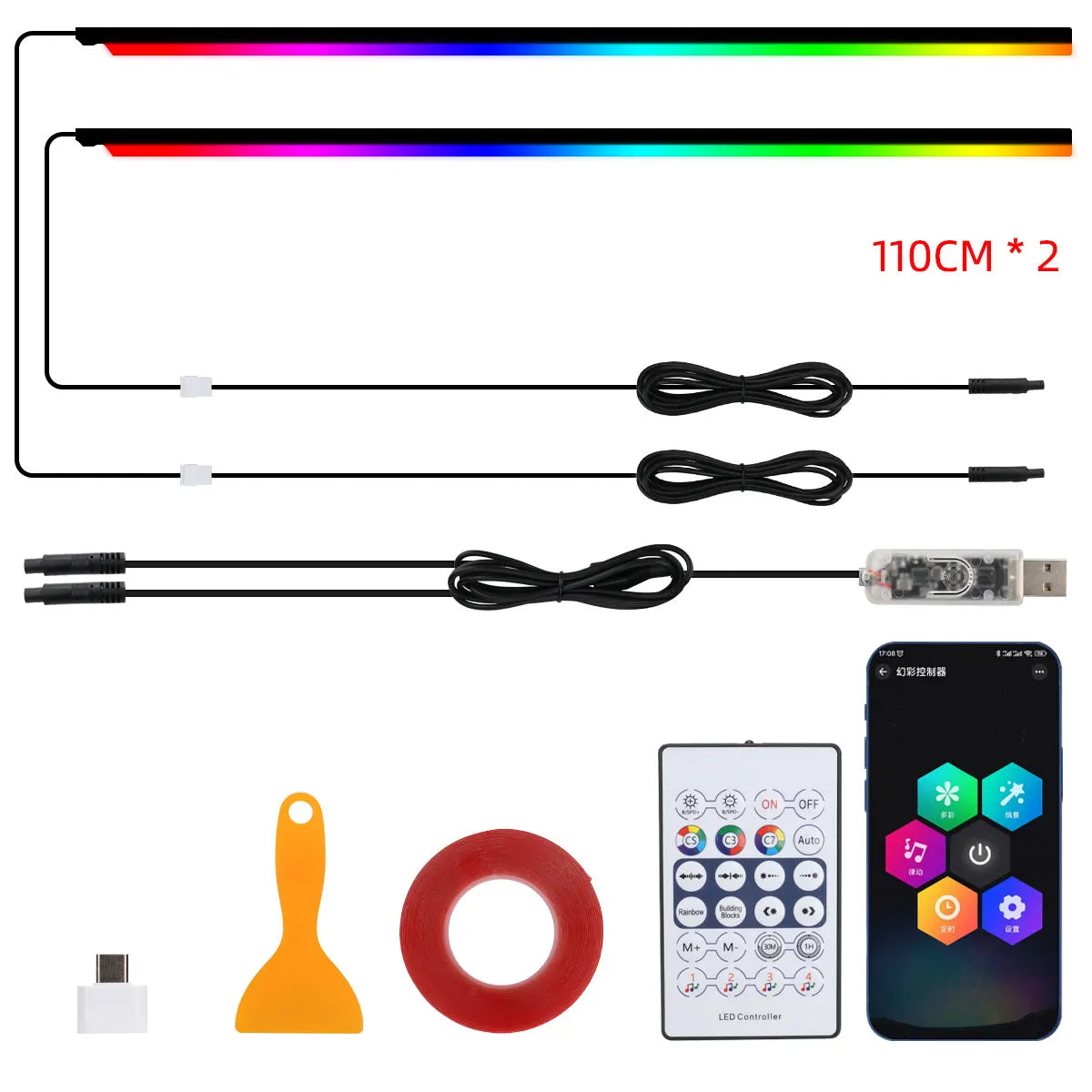 10 in 1 Car LED Acrylic Light Strip RGB Symphony Auto Interior Strip Lights Remote/APP Control Decorative Atmosphere Lamp