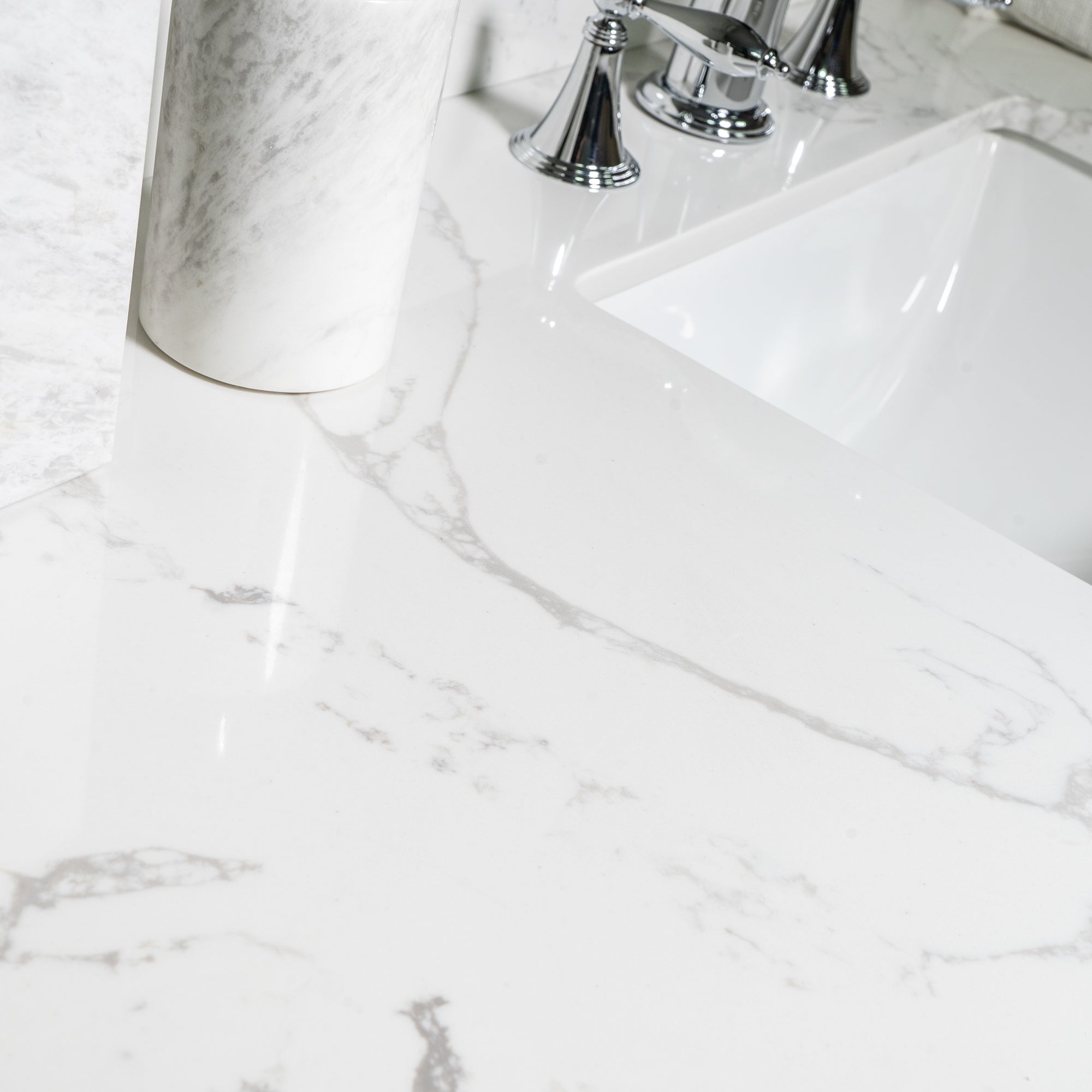 Montary 43x22 bathroom stone vanity top engineered stone carrara white marble color with rectangle undermount ceramic sink and 3 faucet hole with back splash