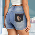 Light-Wash Blue Denim Shorts (Right Pocket Print) Made in USA Ships to USA Only