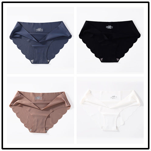 4-pack ice silk seamless underwear, women's one-piece summer ice silk fabric bottom pants, mid waist plus size sexy triangle pants