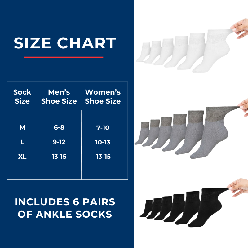 Women's Cotton Diabetic Ankle Socks (6 Pair) - Andersen Mercantile