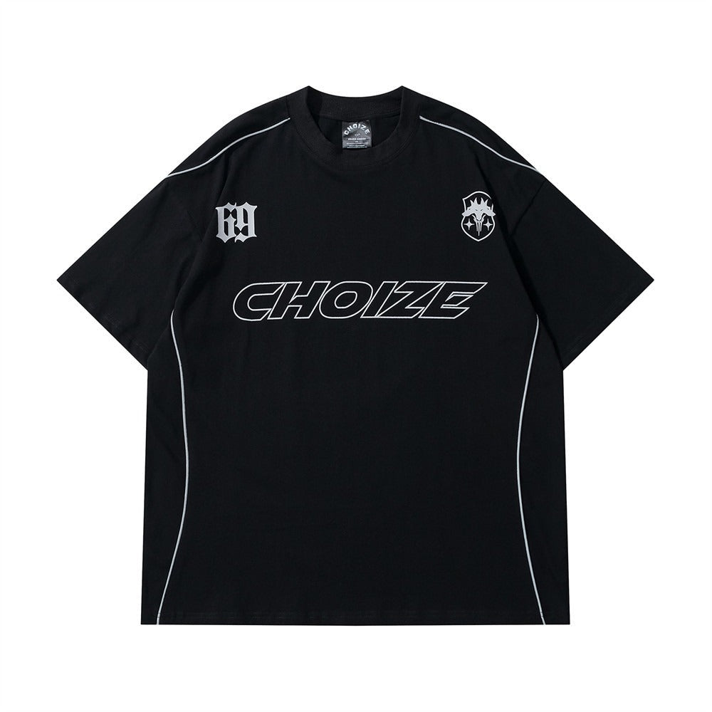 Letter printed short sleeved T-shirt men's loose sportswear American fashion brand niche summer round neck T-shirt top
