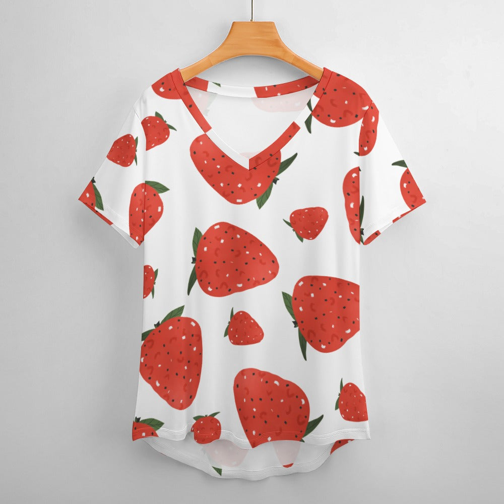 New V Neck Short-sleeve Women Shirt Printed