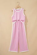 Colorblock Cropped Tank & Elastic Waist Pants Set