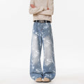 Deep Blue Denim Pants Men's Streetwear Style Flared Knife Cut Trousers