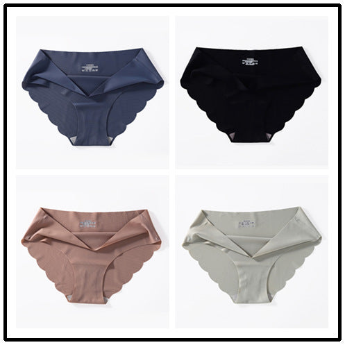 4-pack ice silk seamless underwear, women's one-piece summer ice silk fabric bottom pants, mid waist plus size sexy triangle pants