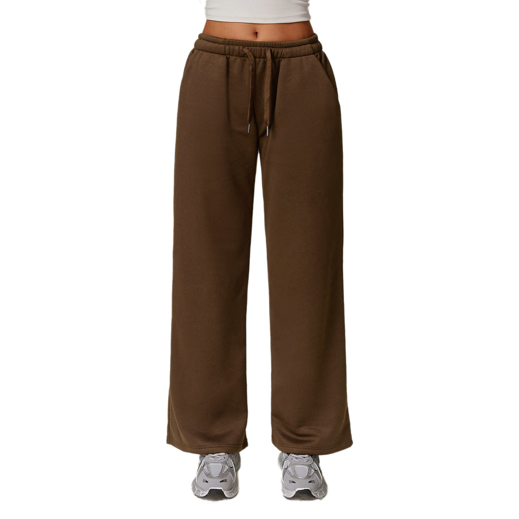 Autumn and winter plush loose sports sweatpants, straight leg warm casual pants, versatile sports pants for women