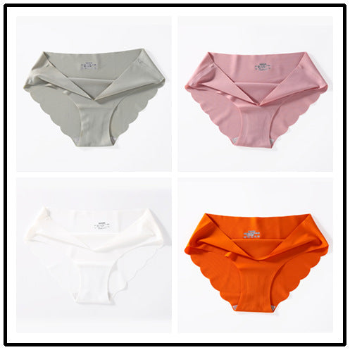 4-pack ice silk seamless underwear, women's one-piece summer ice silk fabric bottom pants, mid waist plus size sexy triangle pants