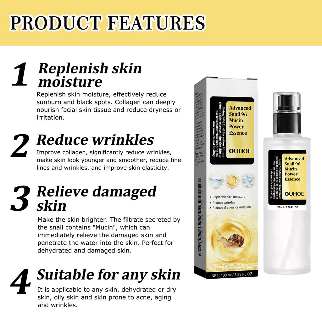 Snail 96 Collagen Power Essence, Repair Skin Barrier Moisturizing And Fading Dark Spots Snail Essence