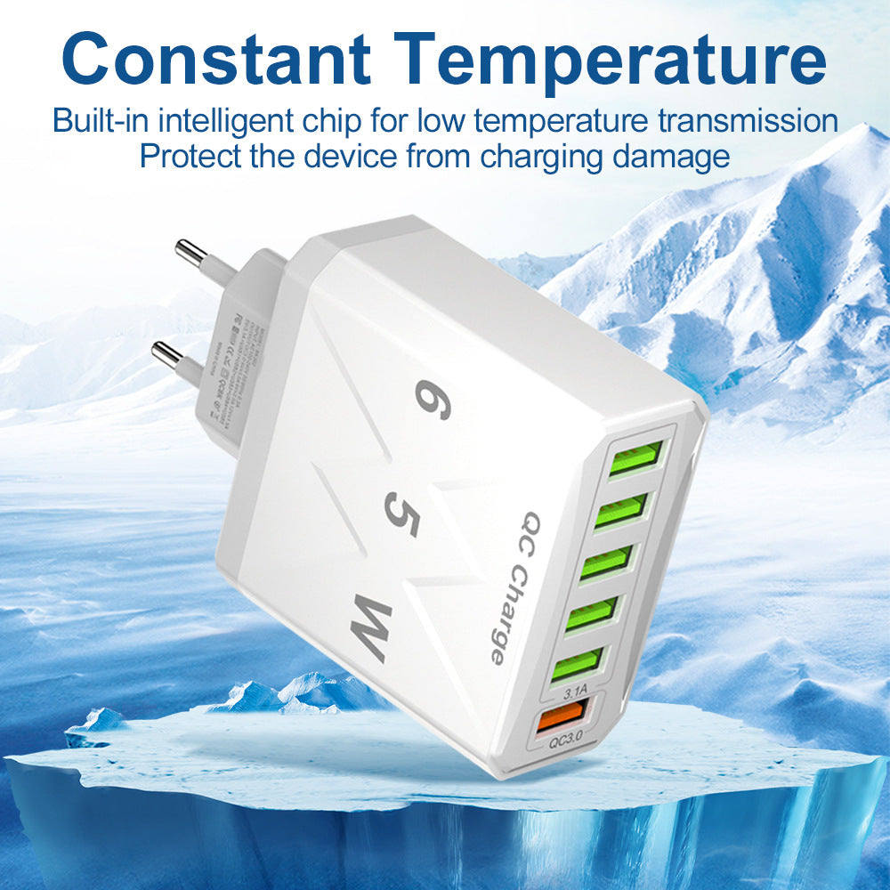 Standard 65W fast charging Korean standard mobile phone charger 6USB multi port fast charging head travel charger